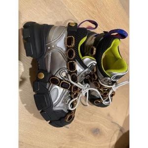 SEGA Flashtrek Metallic Calfskin Mesh Womens Sneakers Silver Removable Crystals